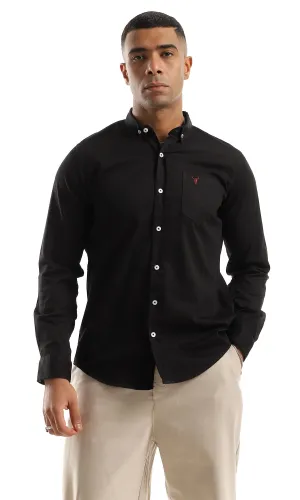 O153380 Side Chest Pocket Plain Full Buttoned Black Shirt