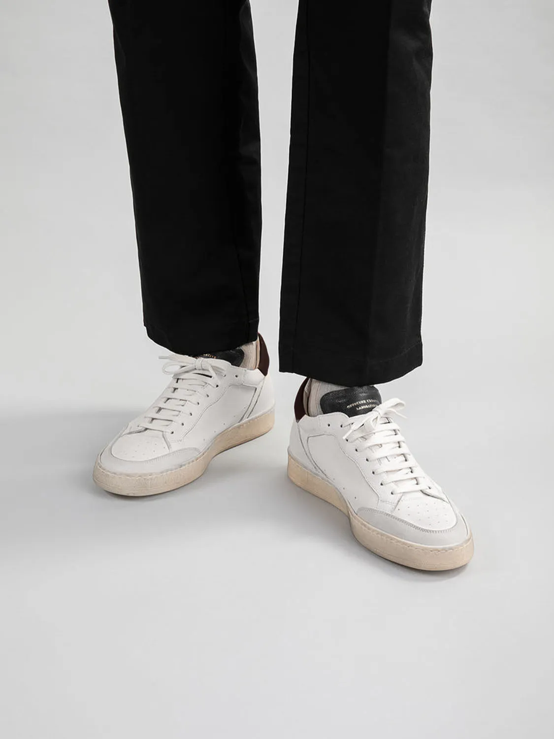 Officine Creative White Grey Leather and Suede Low Top Sneakers