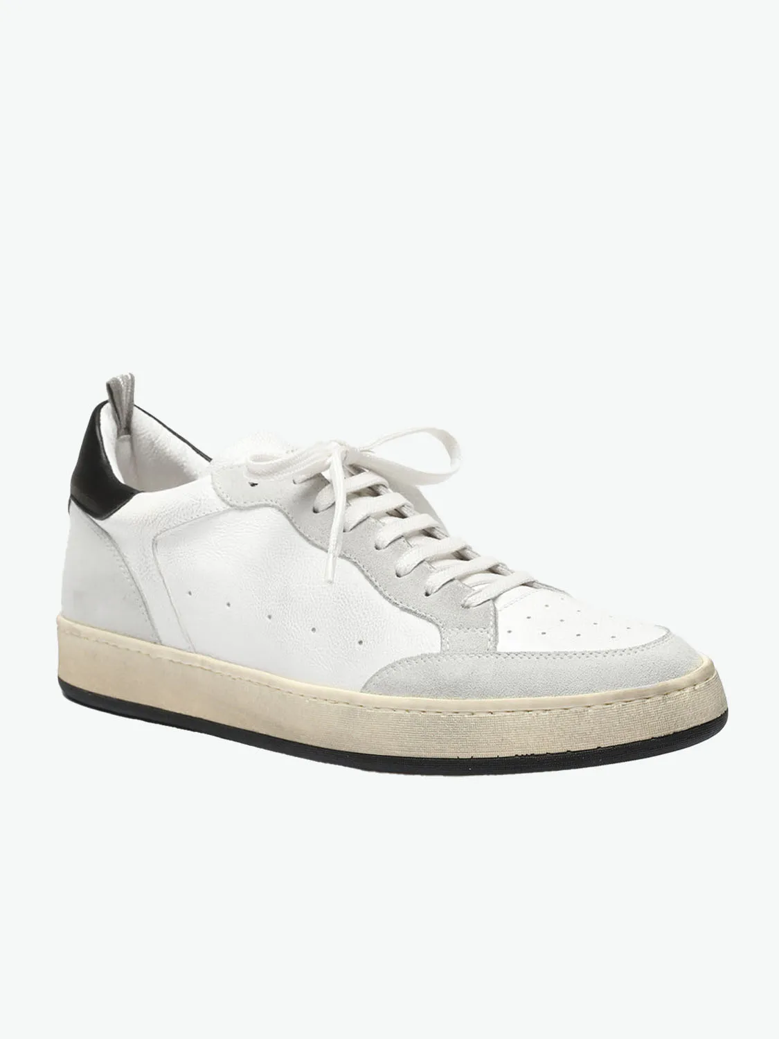 Officine Creative White Grey Leather and Suede Low Top Sneakers