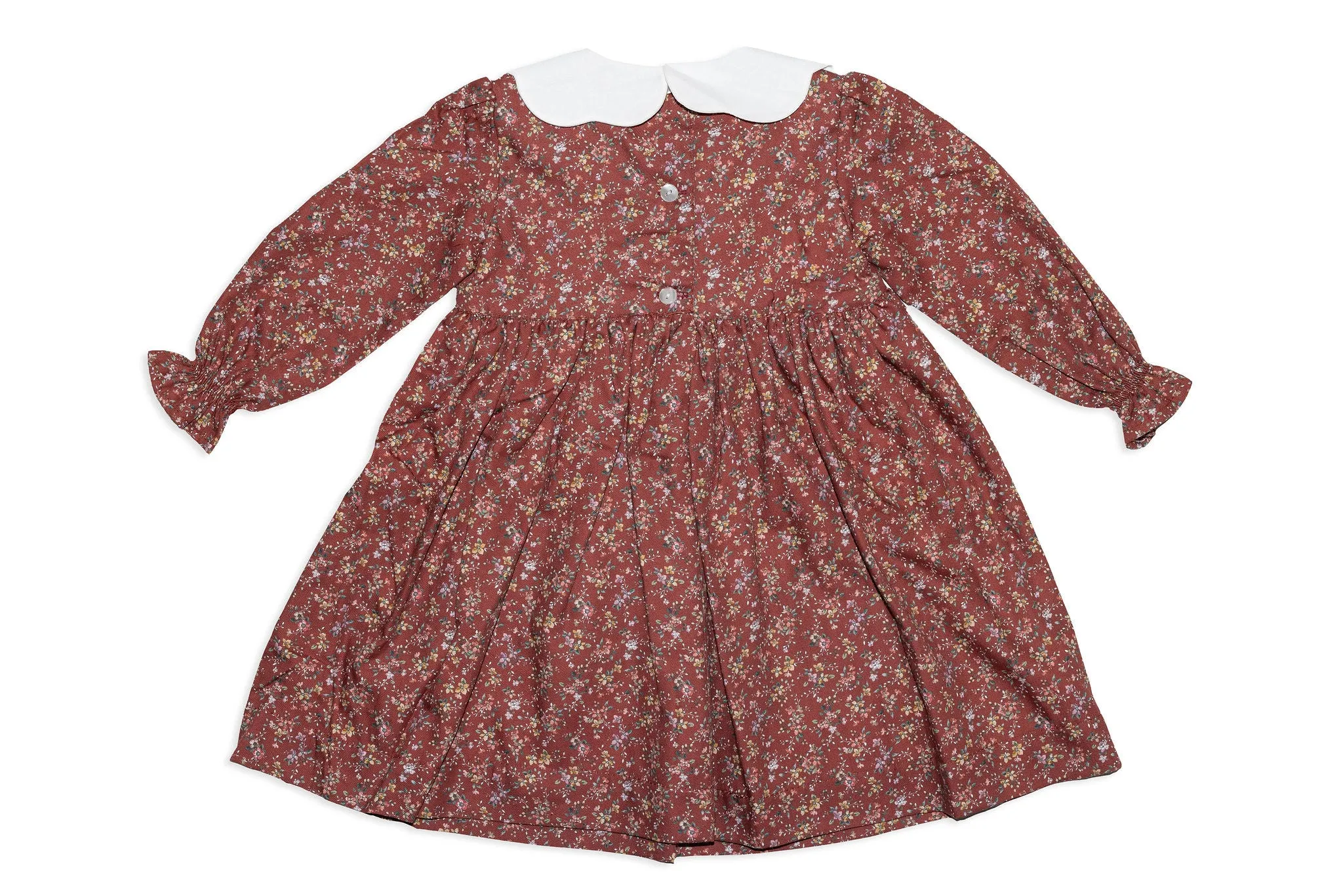 Pale Red Cotton Floral Dress with Collar