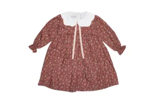 Pale Red Cotton Floral Dress with Collar