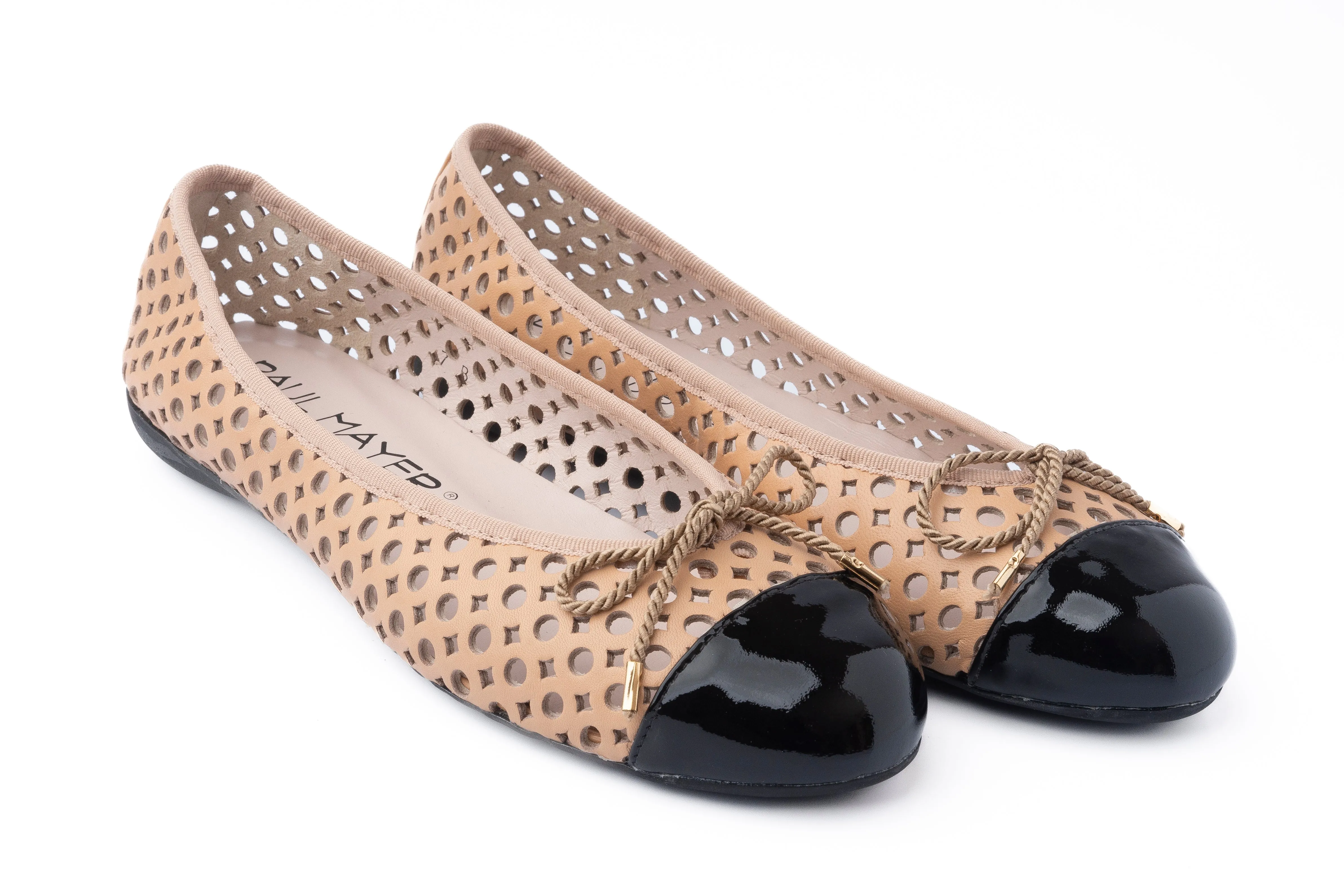 PAUL MAYER - BRANDY - SIZE 8 - PATENT BLACK NAPPA BEIGE
