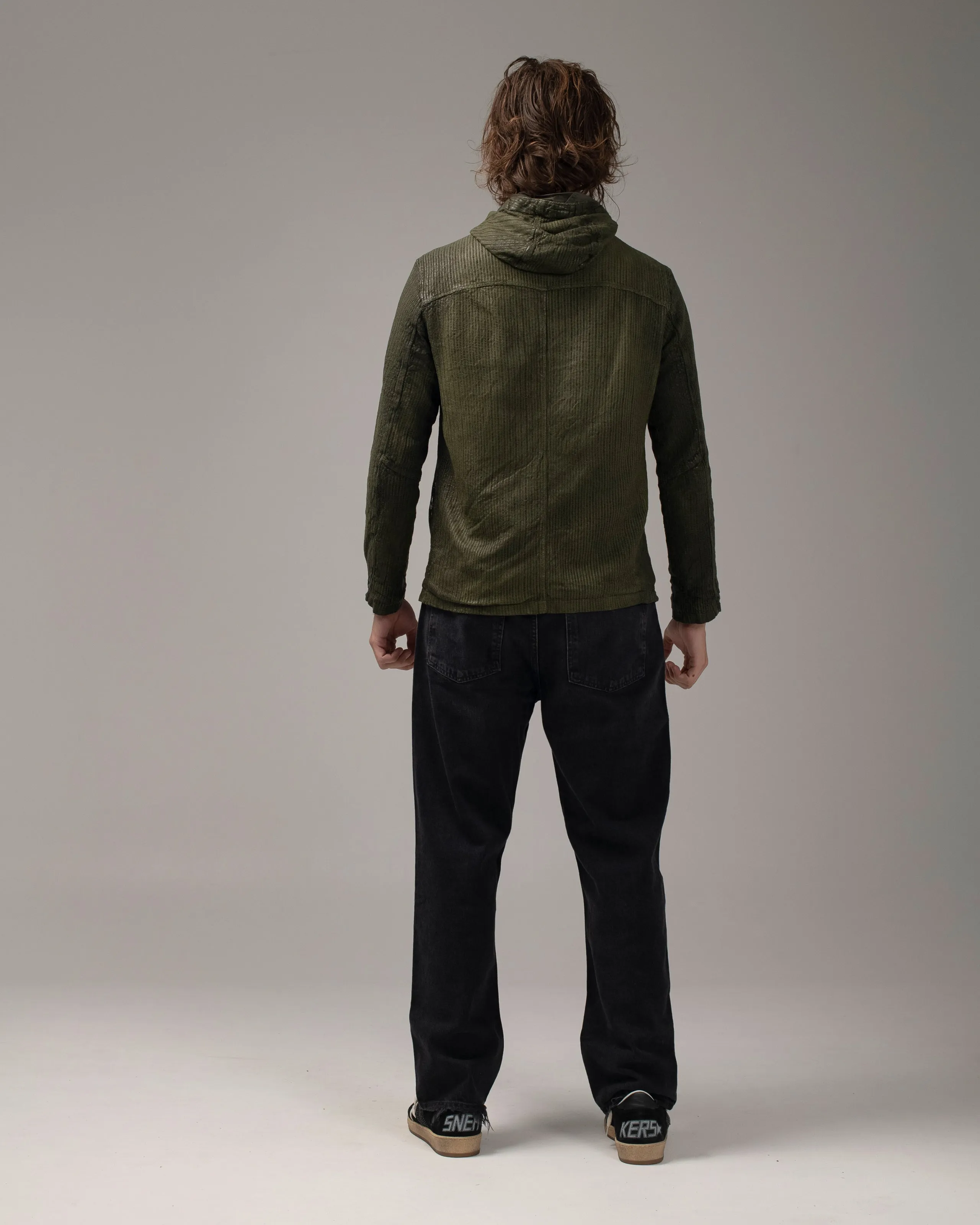 Perforated Leather Hooded Jacket Jungle