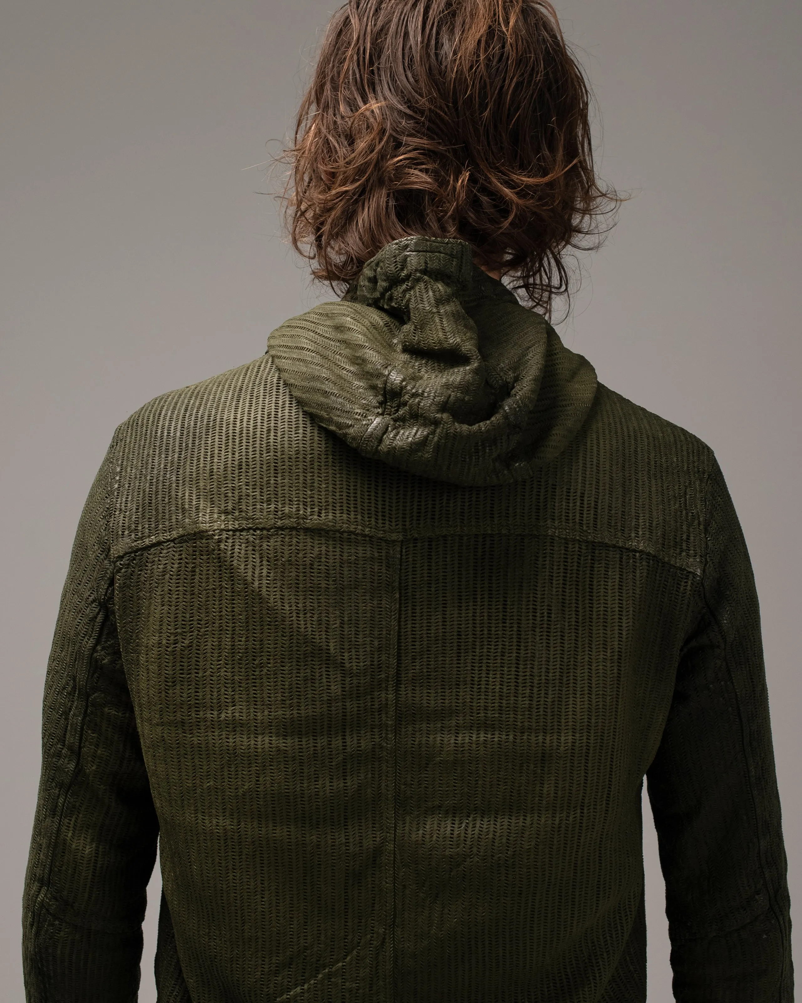 Perforated Leather Hooded Jacket Jungle