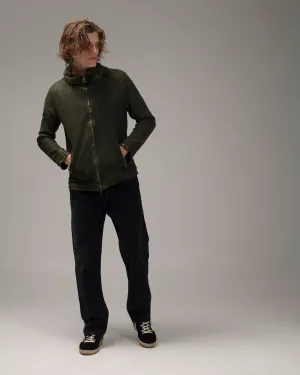 Perforated Leather Hooded Jacket Jungle