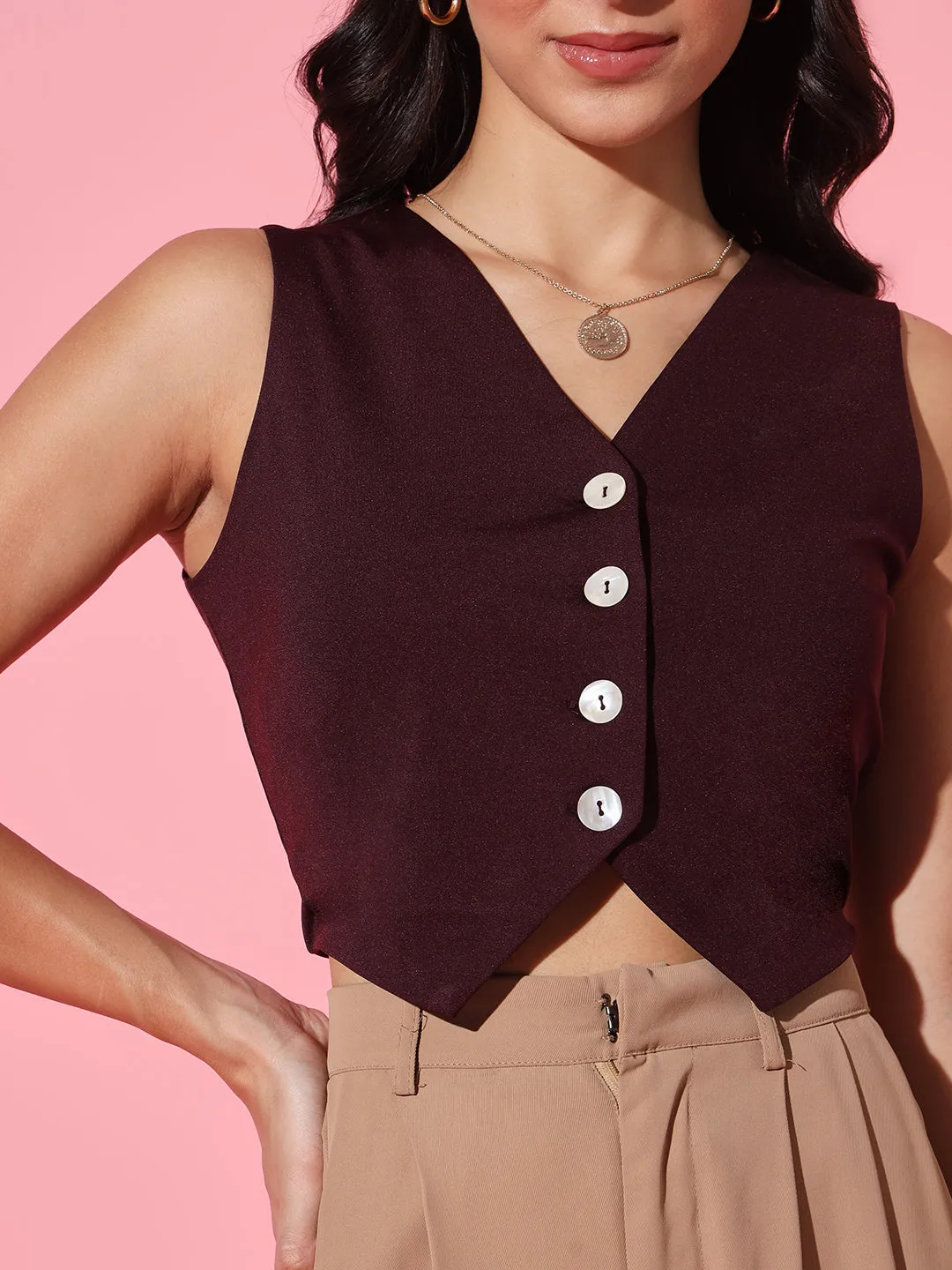 Purple V-Neck Woven Waistcoat