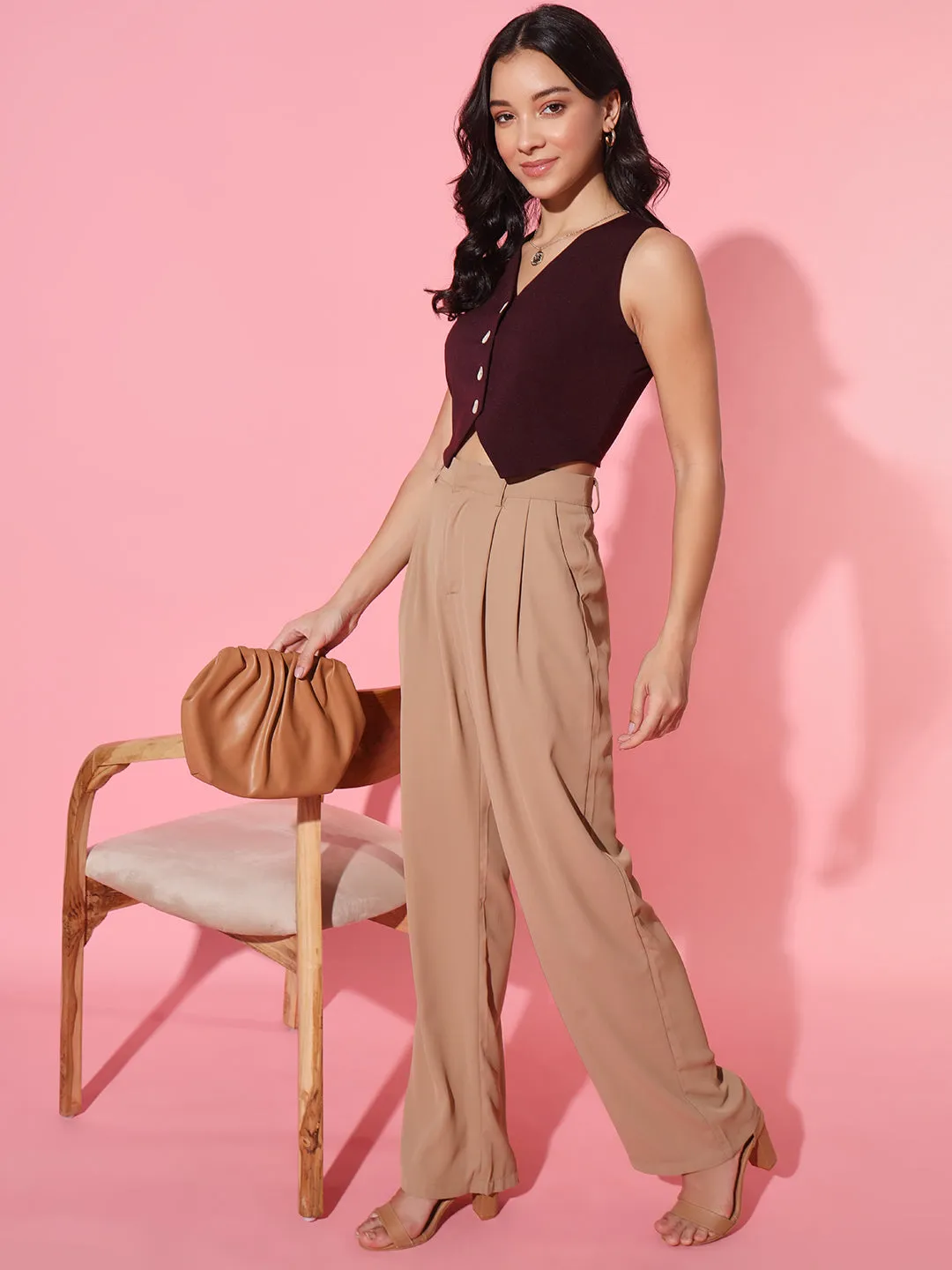 Purple V-Neck Woven Waistcoat