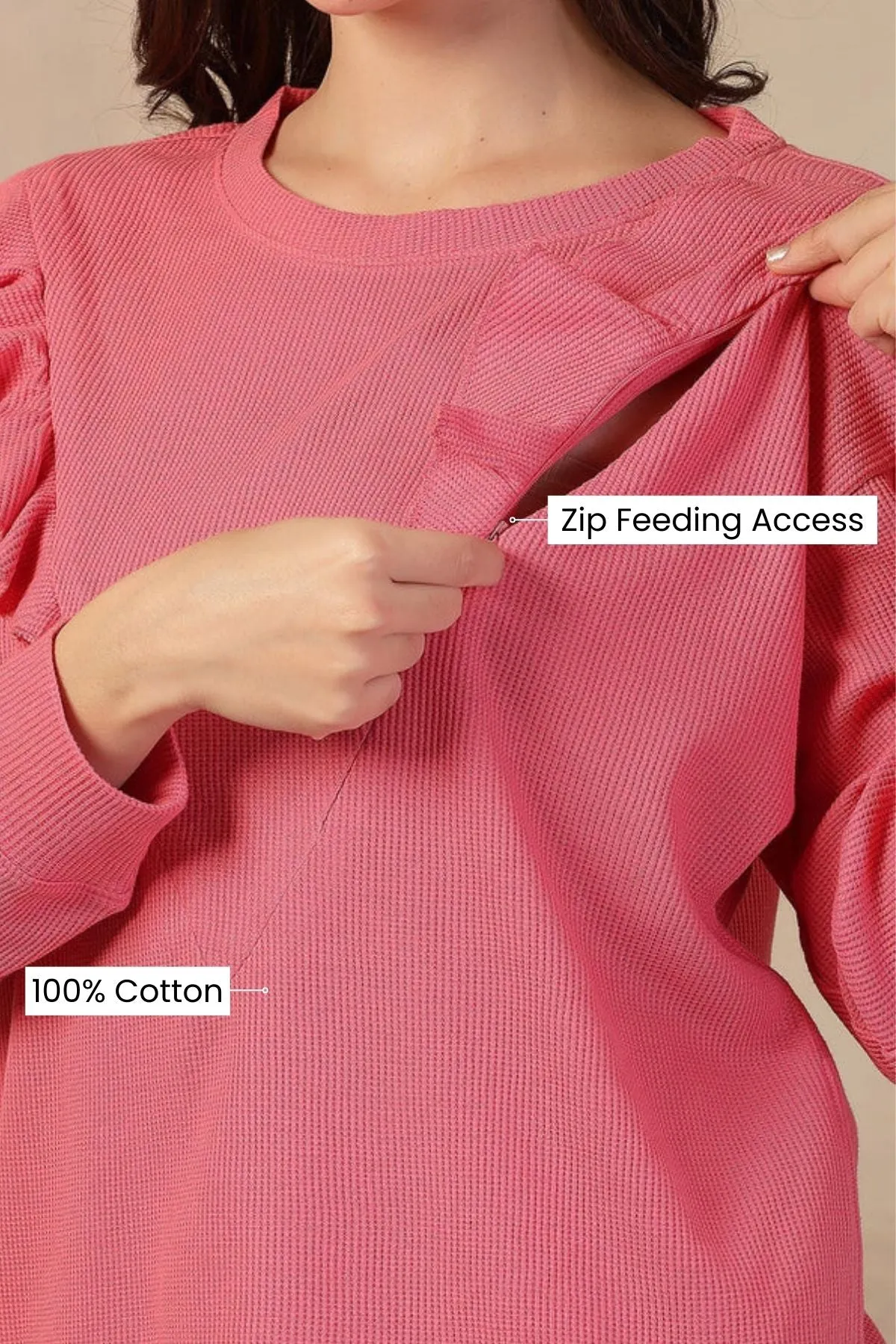 Ruffled Maternity Feeding Co-ord Set - Pink