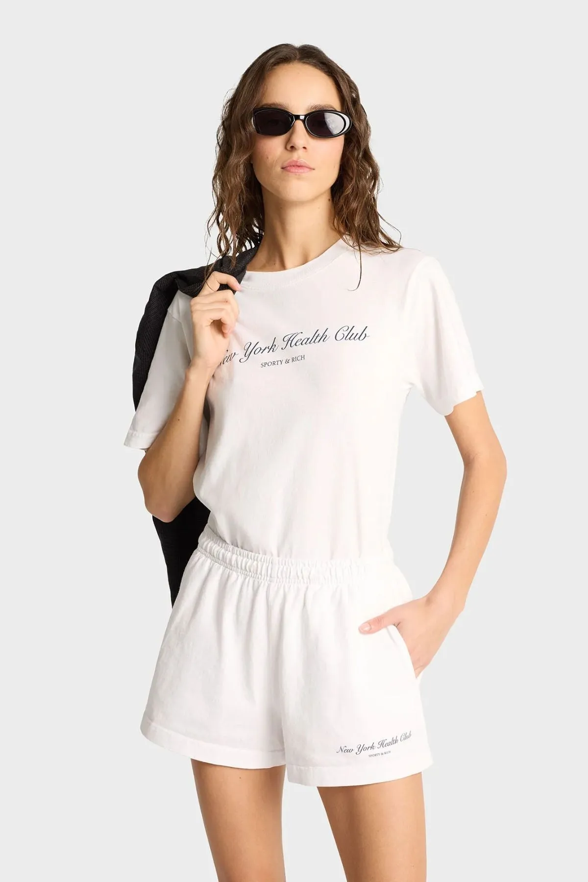 Sporty & Rich NY Health Club Disco Shorts - White/ Navy