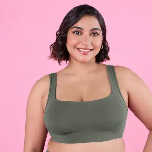 Trendy Square Neckline Slip on Bra with full coverage-NYB158-Olive