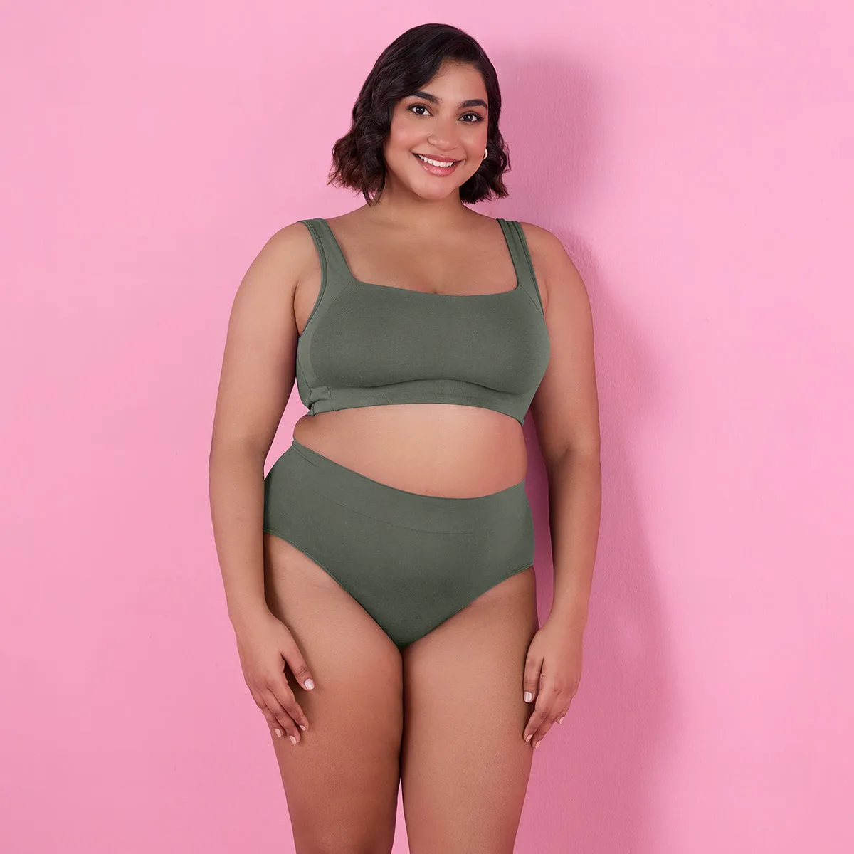 Trendy Square Neckline Slip on Bra with full coverage-NYB158-Olive