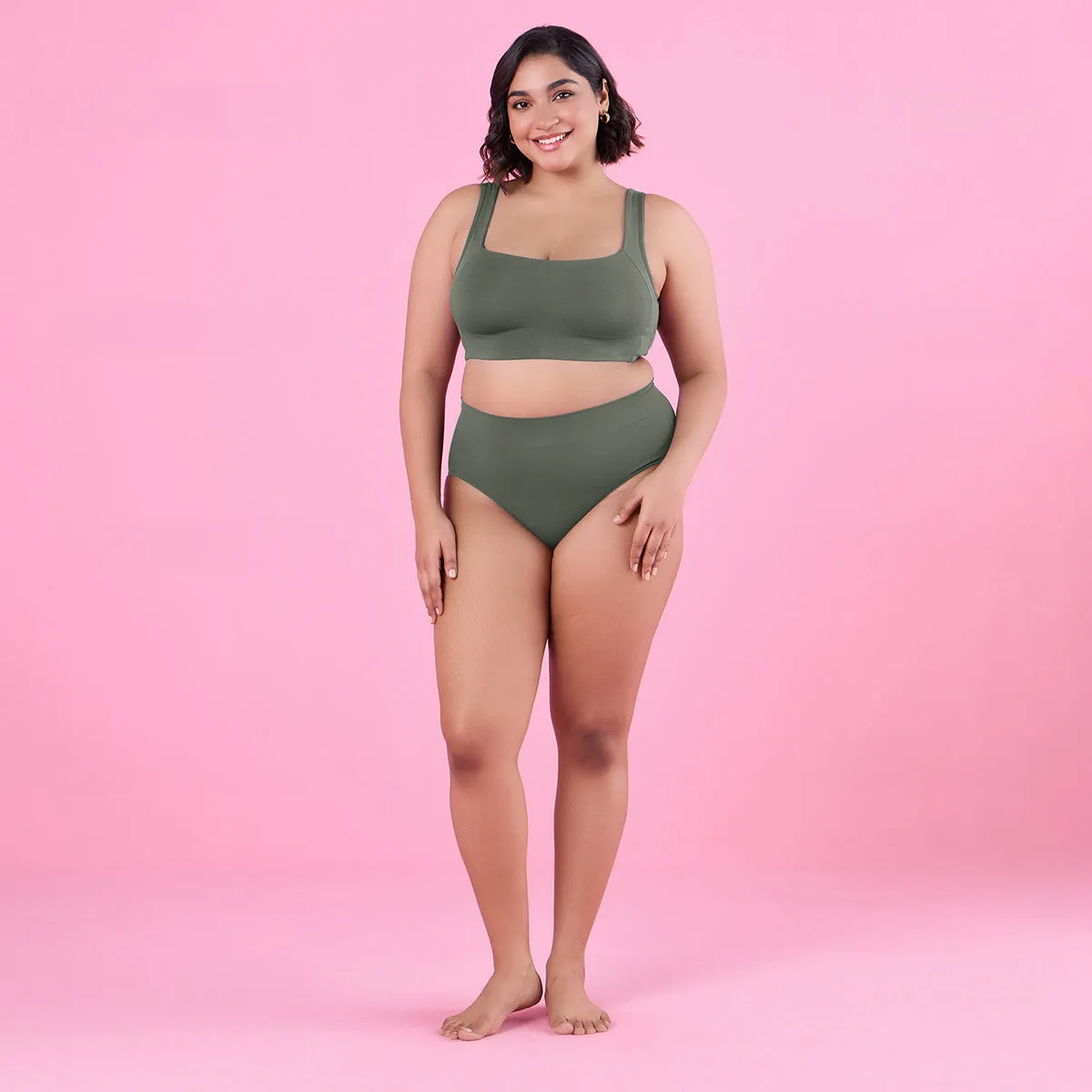 Trendy Square Neckline Slip on Bra with full coverage-NYB158-Olive