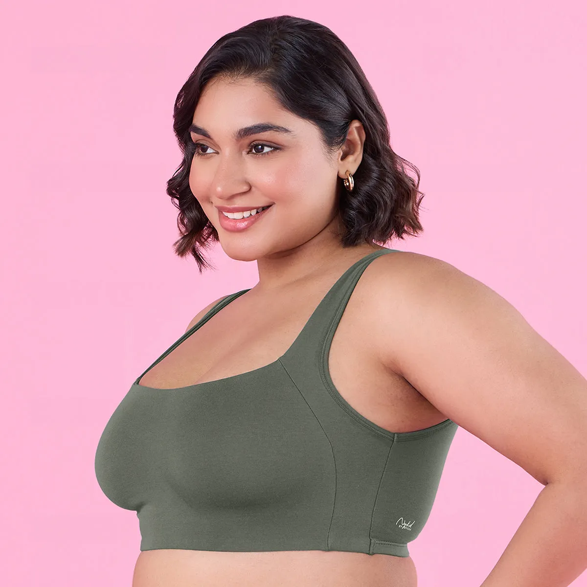 Trendy Square Neckline Slip on Bra with full coverage-NYB158-Olive